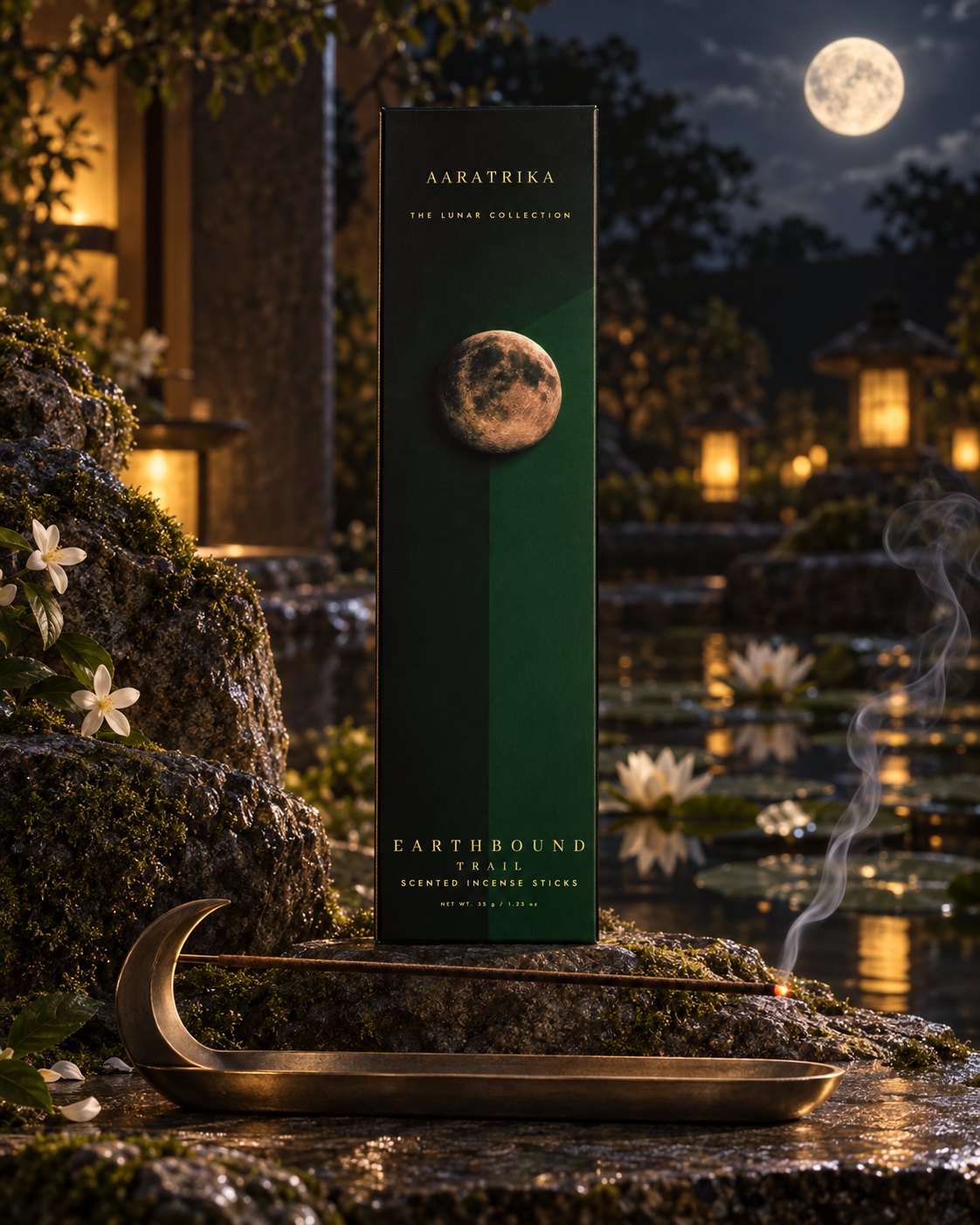 Earthbound Trail incense-stick packaging in a green styled setting