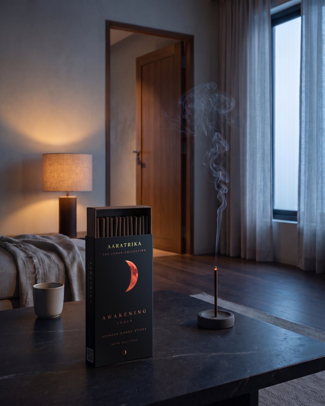 A bedroom at first light